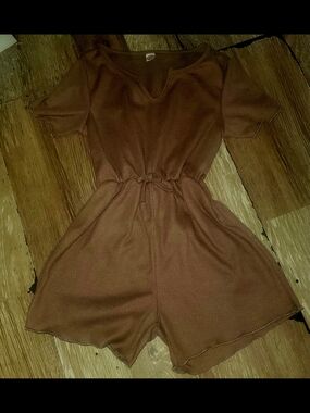 Ribbed Knit Brown Short Romper